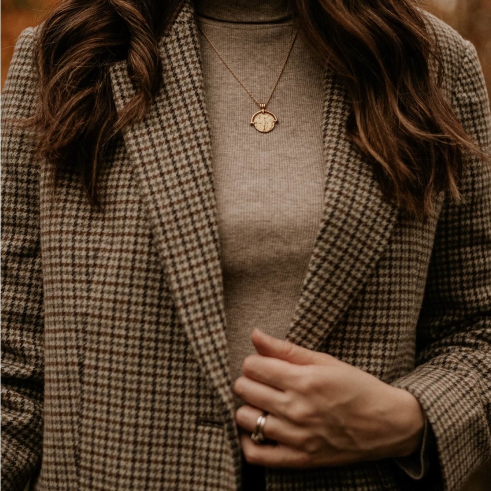 NWT Everlane The Oversized Double Breasted Blazer in 00 Terracotta Houndstooth - Picture 3 of 9